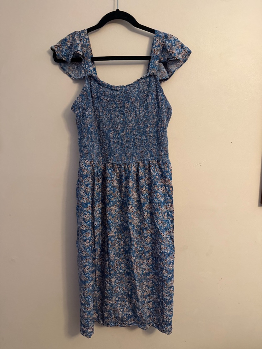 Sonoma Blue Floral Smocked Midi Dress